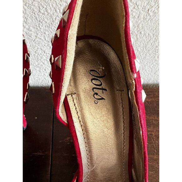 Dots Womens Platform Heels Women 7.5M Red Studded Peep Toe Vegan Fabric - Picture 7 of 12